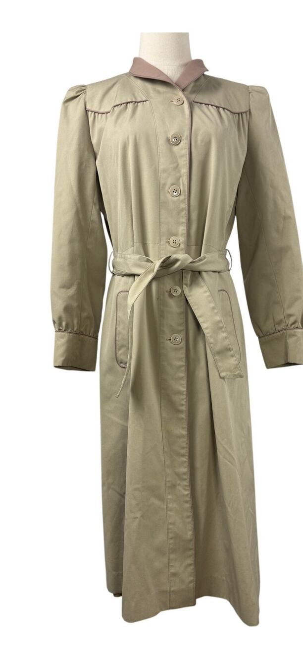 Vintage 80s J. Gallery Khaki Belted Trench Coat Women’s 10/11